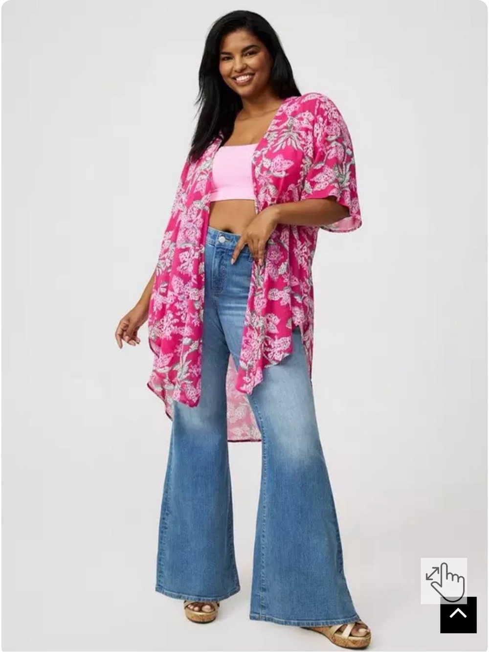 Torrid Pink Millie Floral Barbie Chiffon Whimsical Kimono Sz- 2 Dopamine Boho